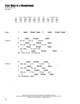 page one of Your Body Is A Wonderland (Ukulele Chords/Lyrics)