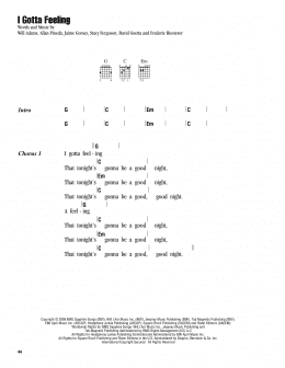 page one of I Gotta Feeling (Guitar Chords/Lyrics)