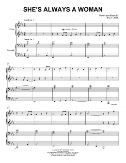 page one of She's Always A Woman (Piano Duet)