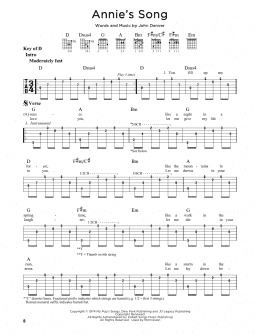 page one of Annie's Song (Guitar Cheat Sheet)