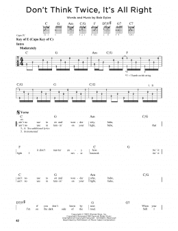 page one of Don't Think Twice, It's All Right (Guitar Cheat Sheet)