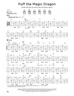 page one of Puff The Magic Dragon (Guitar Cheat Sheet)