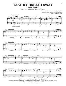 page one of Take My Breath Away (Love Theme) (Piano Solo)