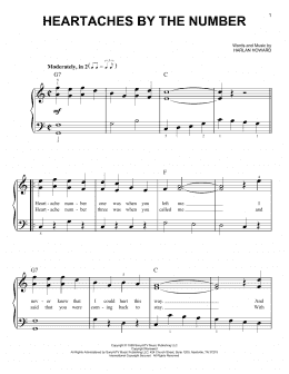 page one of Heartaches By The Number (Very Easy Piano)