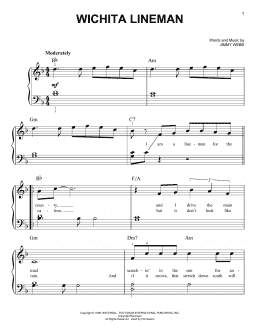 page one of Wichita Lineman (Very Easy Piano)