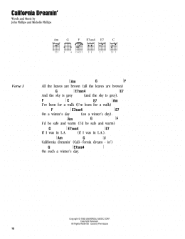 page one of California Dreamin' (Guitar Chords/Lyrics)