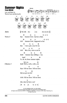 page one of Summer Nights (Guitar Chords/Lyrics)