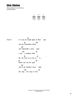 page one of Dixie Chicken (Guitar Chords/Lyrics)