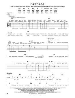 page one of Grenade (Guitar Cheat Sheet)