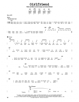 page one of Girlfriend (Guitar Cheat Sheet)