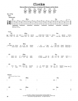 page one of Clocks (Guitar Cheat Sheet)