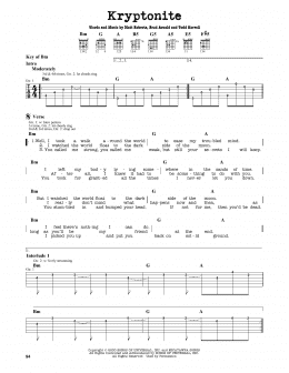 page one of Kryptonite (Guitar Cheat Sheet)