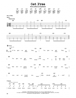 page one of Get Free (Guitar Cheat Sheet)