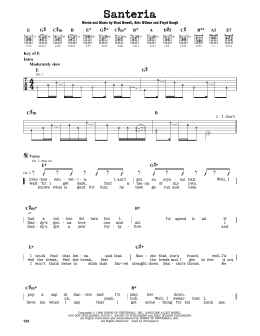 page one of Santeria (Guitar Cheat Sheet)