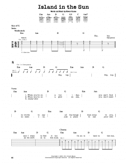 page one of Island In The Sun (Guitar Cheat Sheet)