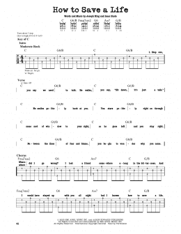 page one of How To Save A Life (Guitar Cheat Sheet)