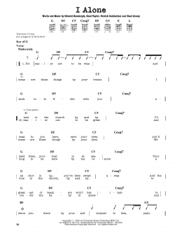 page one of I Alone (Guitar Cheat Sheet)