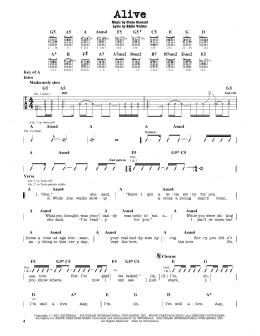 page one of Alive (Guitar Cheat Sheet)