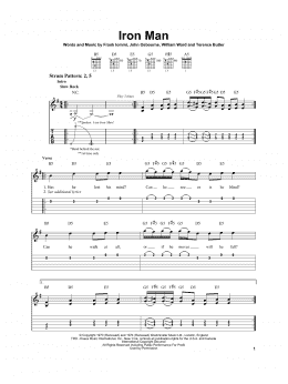 page one of Iron Man (Easy Guitar Tab)