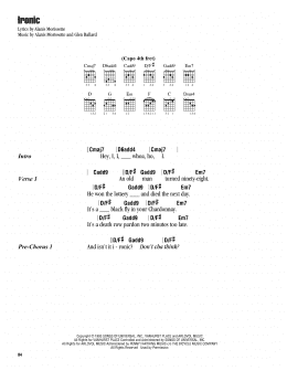 page one of Ironic (Guitar Chords/Lyrics)