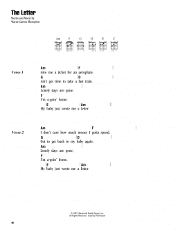 page one of The Letter (Guitar Chords/Lyrics)