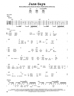 page one of Jane Says (Guitar Cheat Sheet)