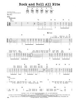 page one of Rock And Roll All Nite (Guitar Cheat Sheet)