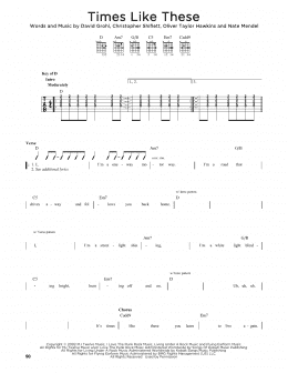 page one of Times Like These (Guitar Cheat Sheet)