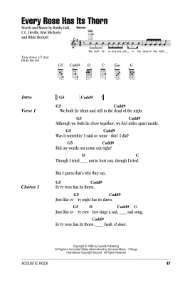 page one of Every Rose Has Its Thorn (Ukulele Chords/Lyrics)