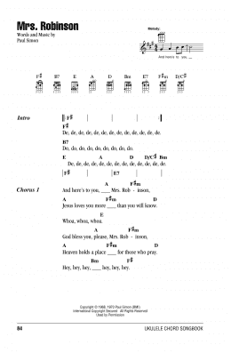 page one of Mrs. Robinson (Ukulele Chords/Lyrics)