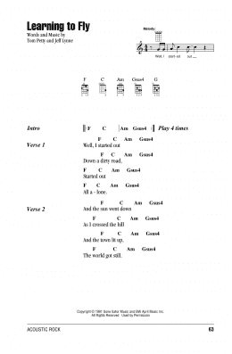 page one of Learning To Fly (Ukulele Chords/Lyrics)