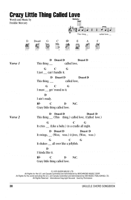 page one of Crazy Little Thing Called Love (Ukulele Chords/Lyrics)