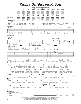 page one of Carry On Wayward Son (Guitar Cheat Sheet)