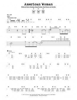 page one of American Woman (Guitar Cheat Sheet)