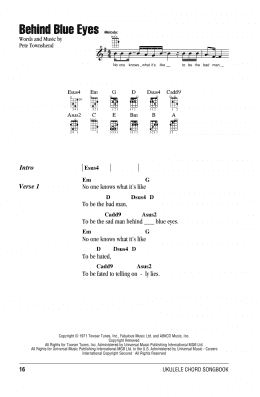 page one of Behind Blue Eyes (Ukulele Chords/Lyrics)