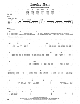 page one of Lucky Man (Guitar Cheat Sheet)