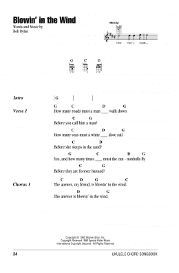 page one of Blowin' In The Wind (Ukulele Chords/Lyrics)