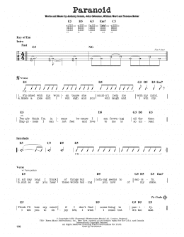 page one of Paranoid (Guitar Cheat Sheet)