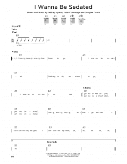 page one of I Wanna Be Sedated (Guitar Cheat Sheet)