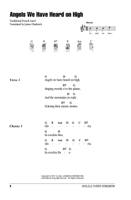 page one of Angels We Have Heard On High (Ukulele Chords/Lyrics)