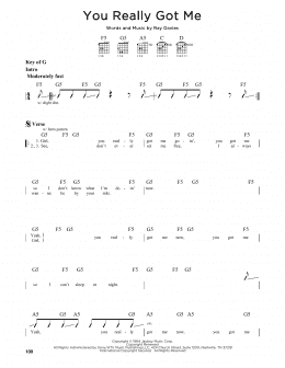 page one of You Really Got Me (Guitar Cheat Sheet)