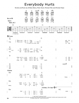 page one of Everybody Hurts (Guitar Cheat Sheet)