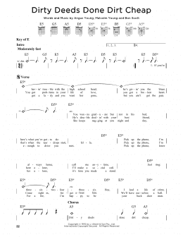 page one of Dirty Deeds Done Dirt Cheap (Guitar Cheat Sheet)