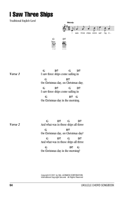 page one of I Saw Three Ships (Ukulele Chords/Lyrics)