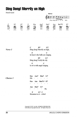 page one of Ding Dong! Merrily On High! (Ukulele Chords/Lyrics)