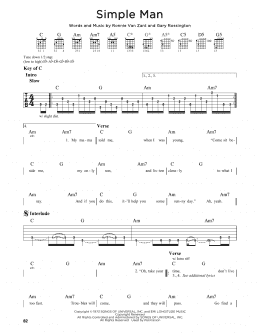 page one of Simple Man (Guitar Cheat Sheet)