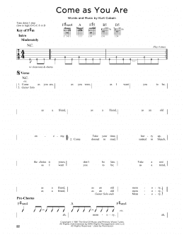 page one of Come As You Are (Guitar Cheat Sheet)