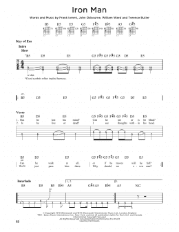 page one of Iron Man (Guitar Cheat Sheet)