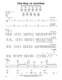 page one of One Way Or Another (Guitar Cheat Sheet)