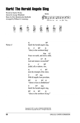 page one of Hark! The Herald Angels Sing (Ukulele Chords/Lyrics)